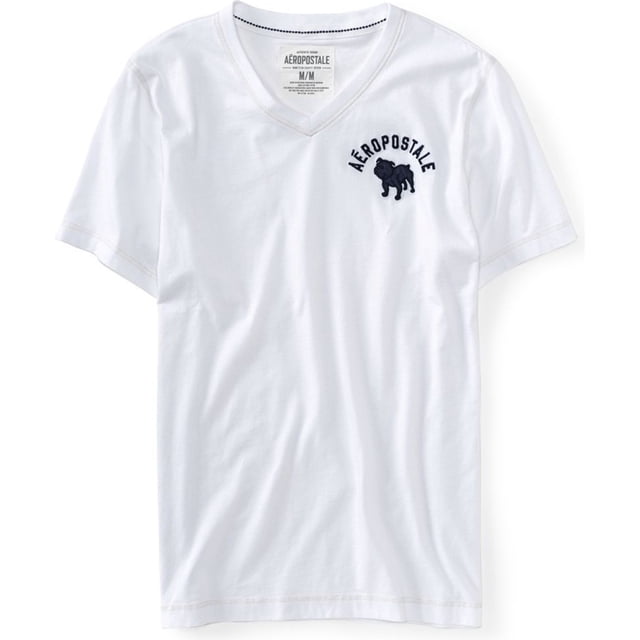 Aeropostale - Camiseta gráfica con cuello en V para hombre Bulldog, color blanco, grande Aeropostale Camiseta gráfica