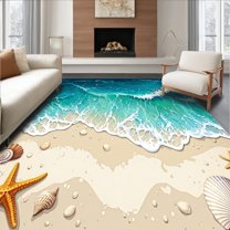 Flatwoven High Traffic Area Rug, Seaside Ocean Waves, Non Slip, Stain Resistant, Washable Area Rugs for Living Room, Bedroom(Blue, 4X6)