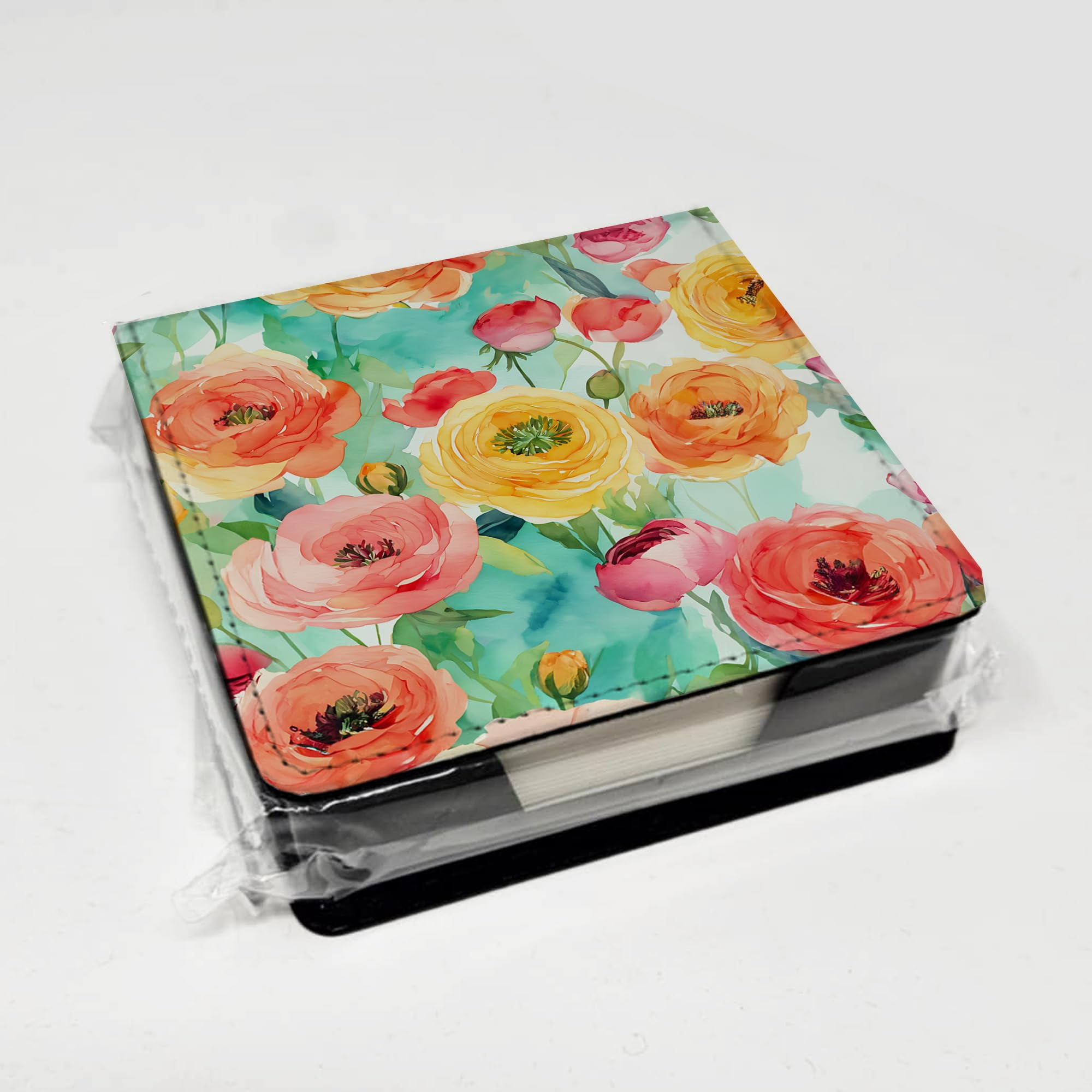 Caroline's Treasures Ranunculus in Watercolor PU Leather Note Paper Holder with Artist-Designed Cover, Desk Accessory, Office Gift