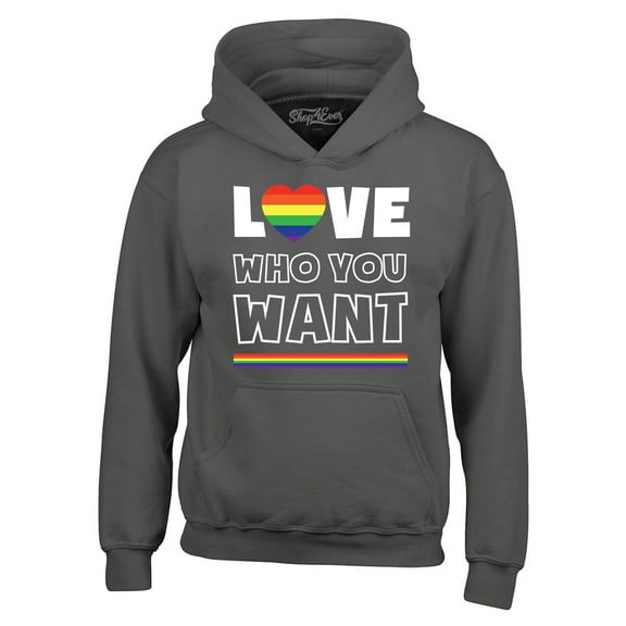 Shop4Ever Men's Love Who You Want Gay LGBTQ Pride Hooded Sweatshirt Hoodie Medium Charcoal