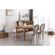 Guyou Farmhouse Dining Chairs Set of 2, French Wooden Country Upholstered Linen Oval Side Chair with Round Rattan Back for Restaurant Living Room Kitchen Dining Room, Beige