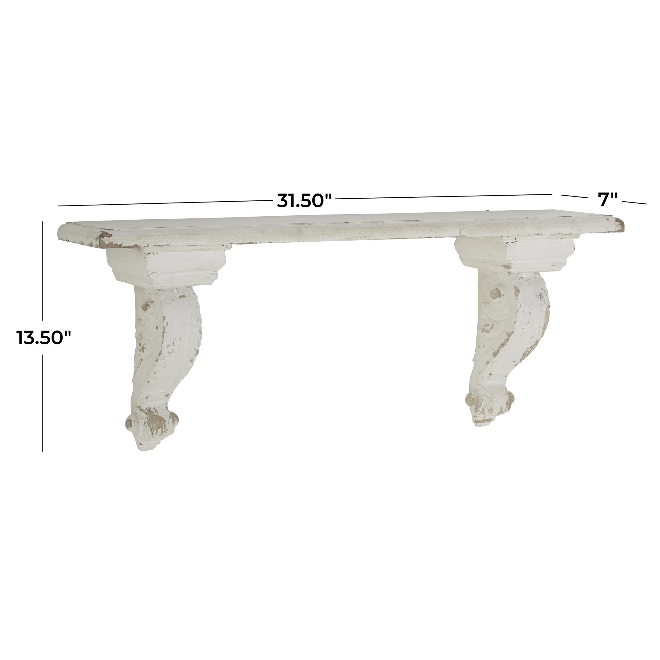 DecMode 31" x 7" 1-Tier White Scroll Wall Shelf