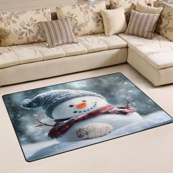 Ryvnso Snowman in Winter Christmas Area Floor Mat Non-Slip Carpet Soft Rugs Doormats 31" x 20"