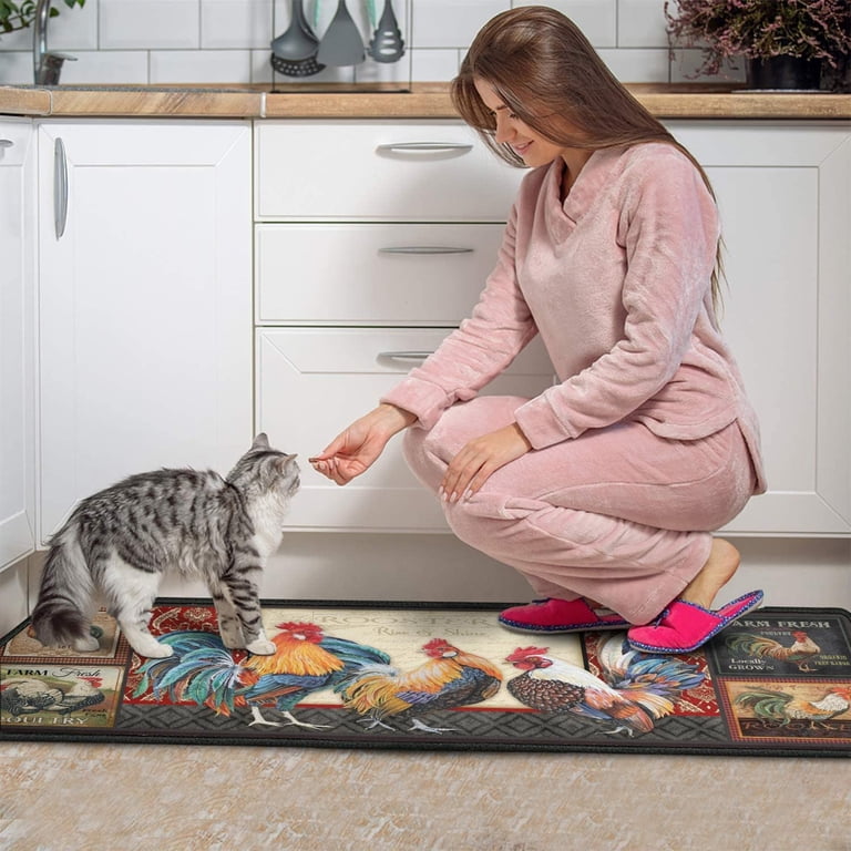 Protikol Rooster Kitchen Rugs Set Of 2 - Non-Slip Absorbent Floor Mats For Farmhouse Kitchen Decor, 17x47 & 17x30 Inches