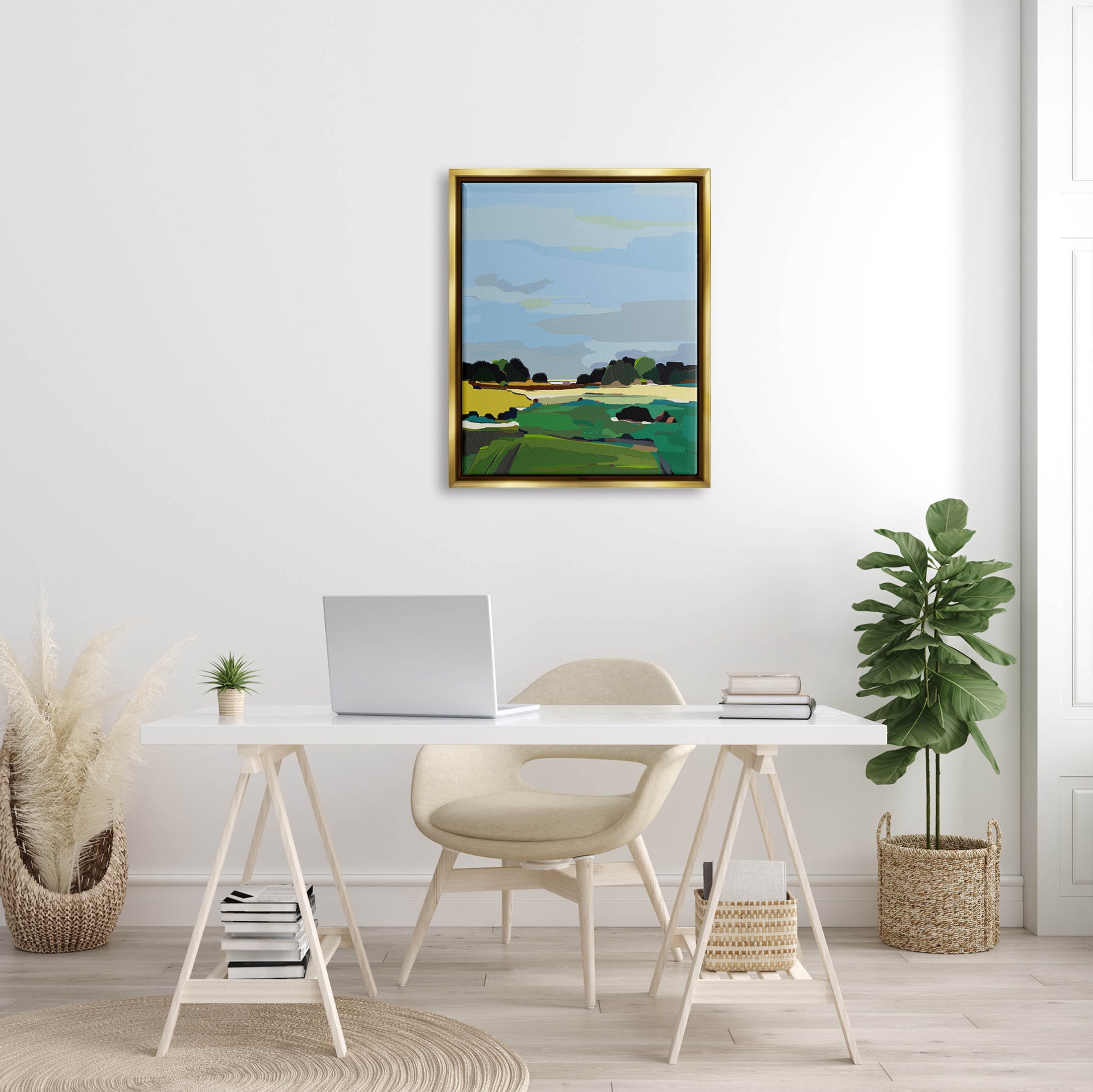 Stupell Industries Rural Grassland Fields Landscape Graphic Art Metallic Gold Floating Framed Canvas Print Wall Art, Design by Nikita Jariwala