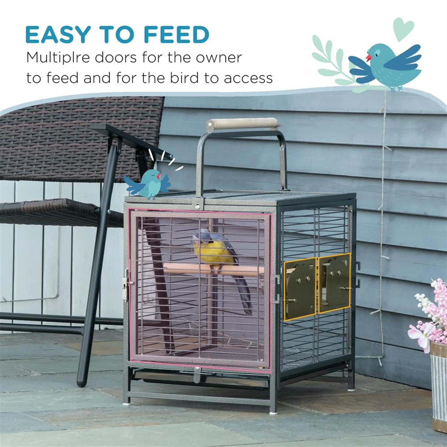 Kadyn 18" Heavy Duty Travel Bird Cage Carrier with Handle Perch for Parrots Conures Lovebird Cockatiel Parakeets, Black