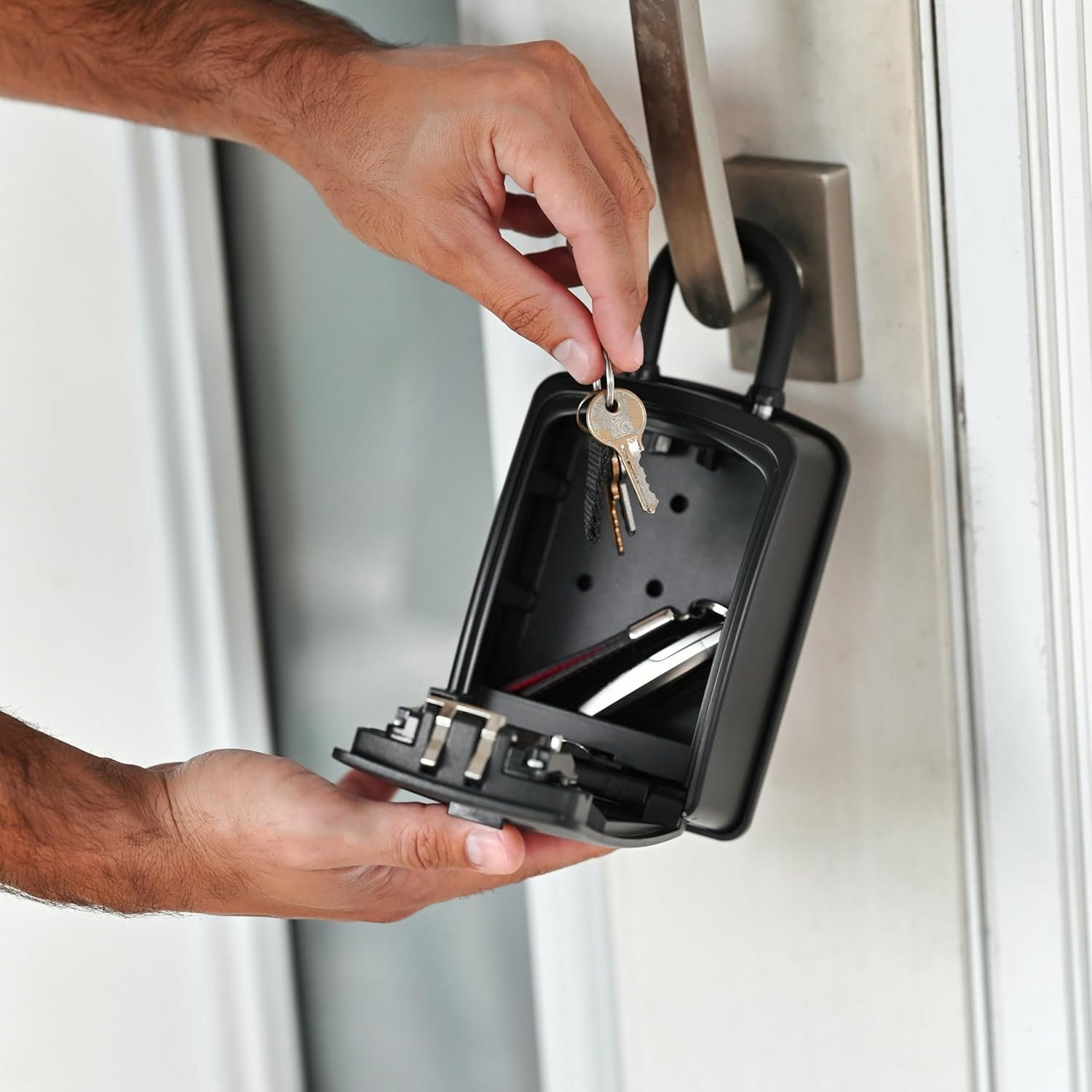 Key Lock Box Portable with U-Shackle – XXL Waterproof Heavy-Duty Metal Safe with 4-Digit Combination for Spare Keys Outside on Door Knob, Fence or Gate (Black, XXL)