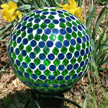 Hanging Garden Balls Sunnydaze Mosaic Gazing Globe Glass Garden Ball, Outdoor Lawn and Yard Ornament, Green, 10 Inch ()