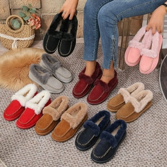 NineCiFun Women's Warm House Memory Foam Fuzzy Cute Christmas Slippers - Ladies Bedroom Slippers in Army Green Red, 5-6 | Slippers