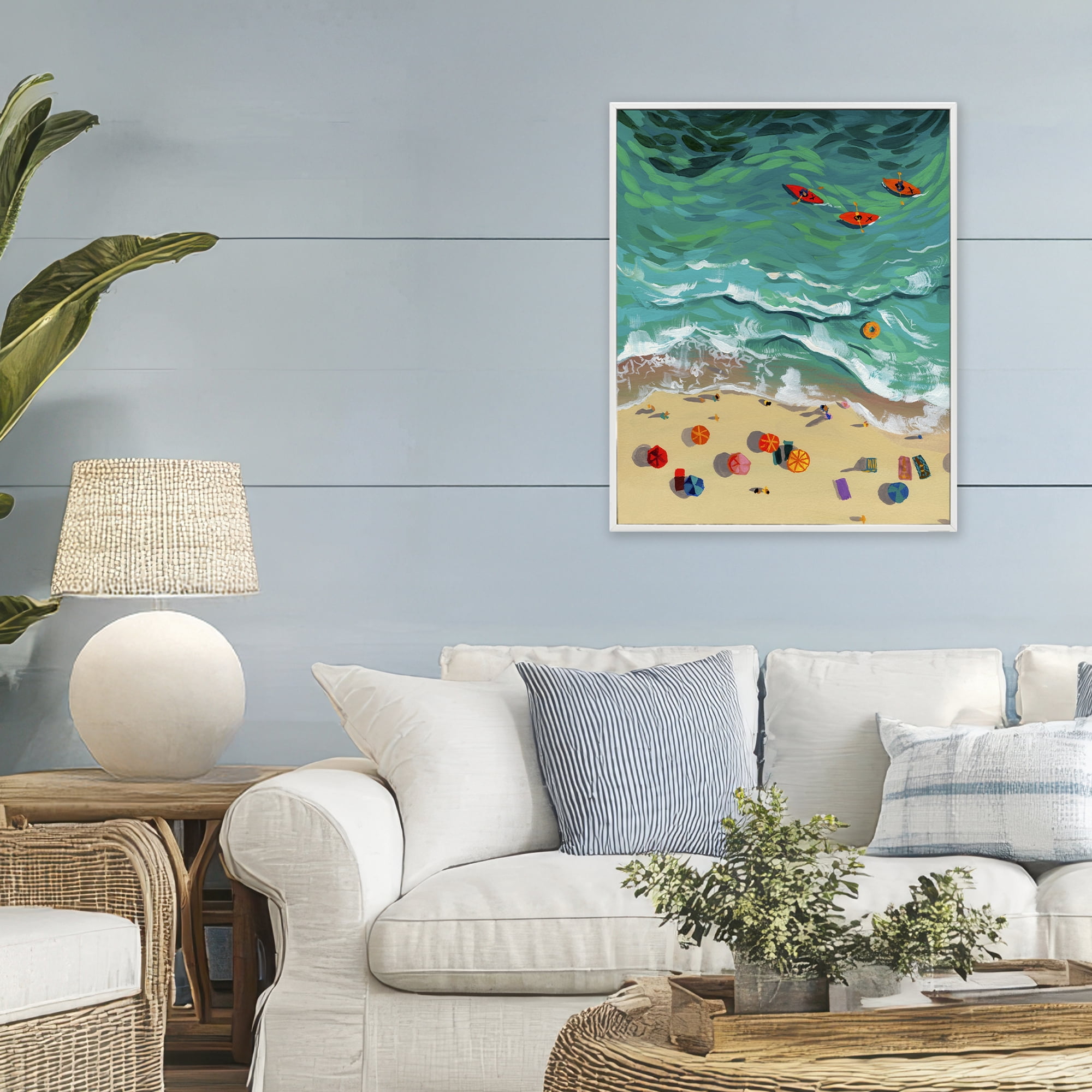 Stupell Industries Three Kayaks in Turquoise Waves White Framed Giclee Art, design by Brook Page