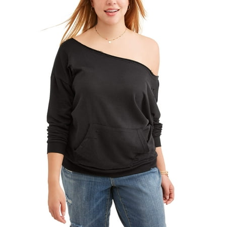 Juniors' Plus Destructed Pocket Front Sweatshirt