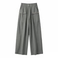 thumbnail image 5 of GUACER Women's Linen Blend Pants Button Cargo Pockets High Waist Loose Wide Leg Casual Trousers, 5 of 9