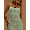 thumbnail image 4 of Green Sequin Knit Spaghetti Strap Fitted Maxi Dress For Holiday Spring Summer Beach Wedding Guest Elegant Night Out, 4 of 6