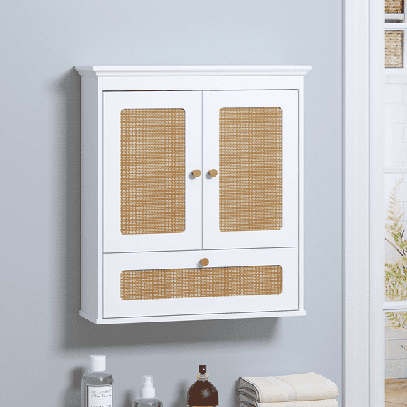 STAROUS Modern Rattan Over-The-Toilet Wall Cabinet with Adjustable Shelf