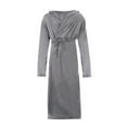 thumbnail image 3 of MAWCLOS Men Dressing Gown Long Sleeve Wrap Robe Hooded Bath Robes Mens Warm Towelling Lounge Nightwear Gray 5XL, 3 of 7