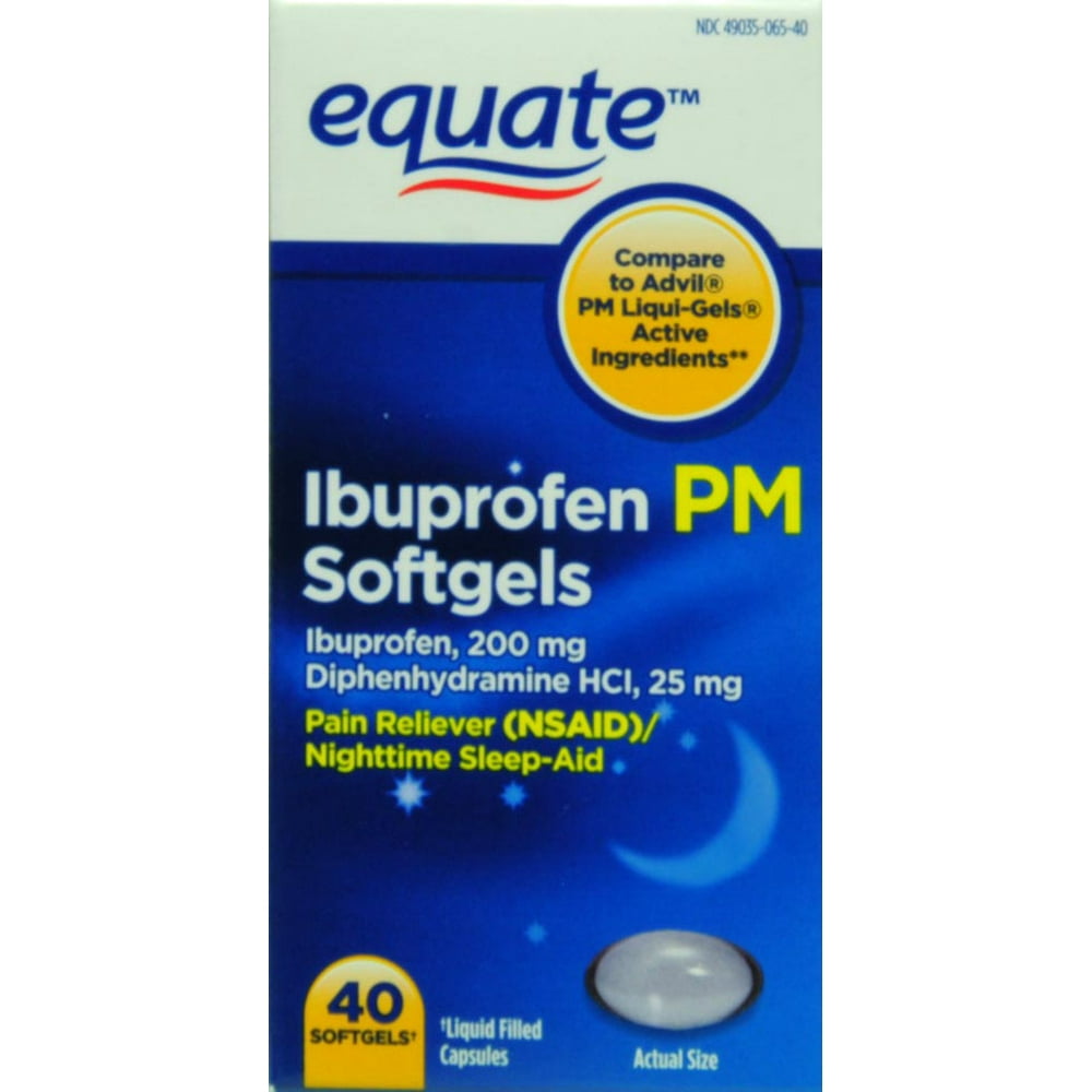 Equate Ibuprofen PM Softgels, 200 mg, 40 Count