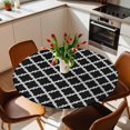thumbnail image 2 of Moroccan Pattern Elastic Fitted Round Table Cover Geometric Trellis Black Waterproof Outdoor Tablecloth for Holiday Party, Picnic, Patio & Dining Fits Tables Up to 36"-44", 2 of 8