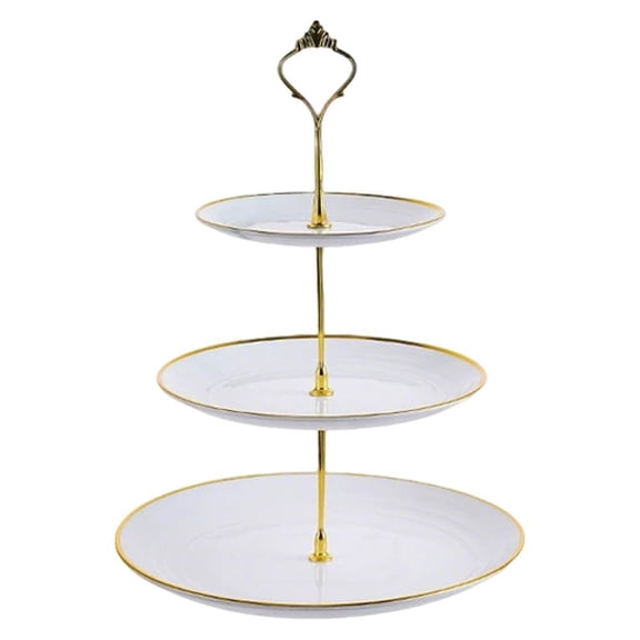 3 Tier Cup Cake Dessert Tower, Plastic Tiered Serving Tray Metal Rod with Gold Rim Round Tiered Serving Tray for Tea Party Wedding and Home Decor, Birthday Party, Baby Shower and More