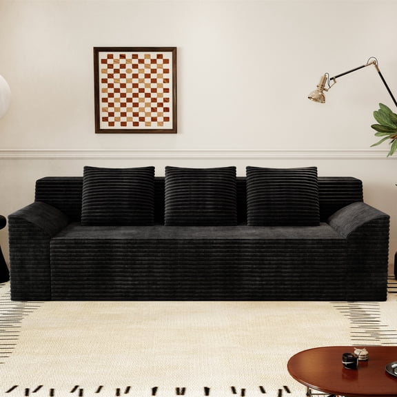 Leumius 71" 3 Seater Cloud Sofa Couch,Modern Corduroy Upholstered Boneless Sofa Couch with Deep Seat for Living Room,No Assembly Required,Antique Black