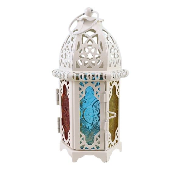 Windproof Lantern Vintage Glass Candlestick Holder Wrought Iron Home Decor Indoor Outdoor Tabletop Fireplace Mantel Ornament Rustic Farmhouse Romantic Ambiance Lighting Cottage Gift