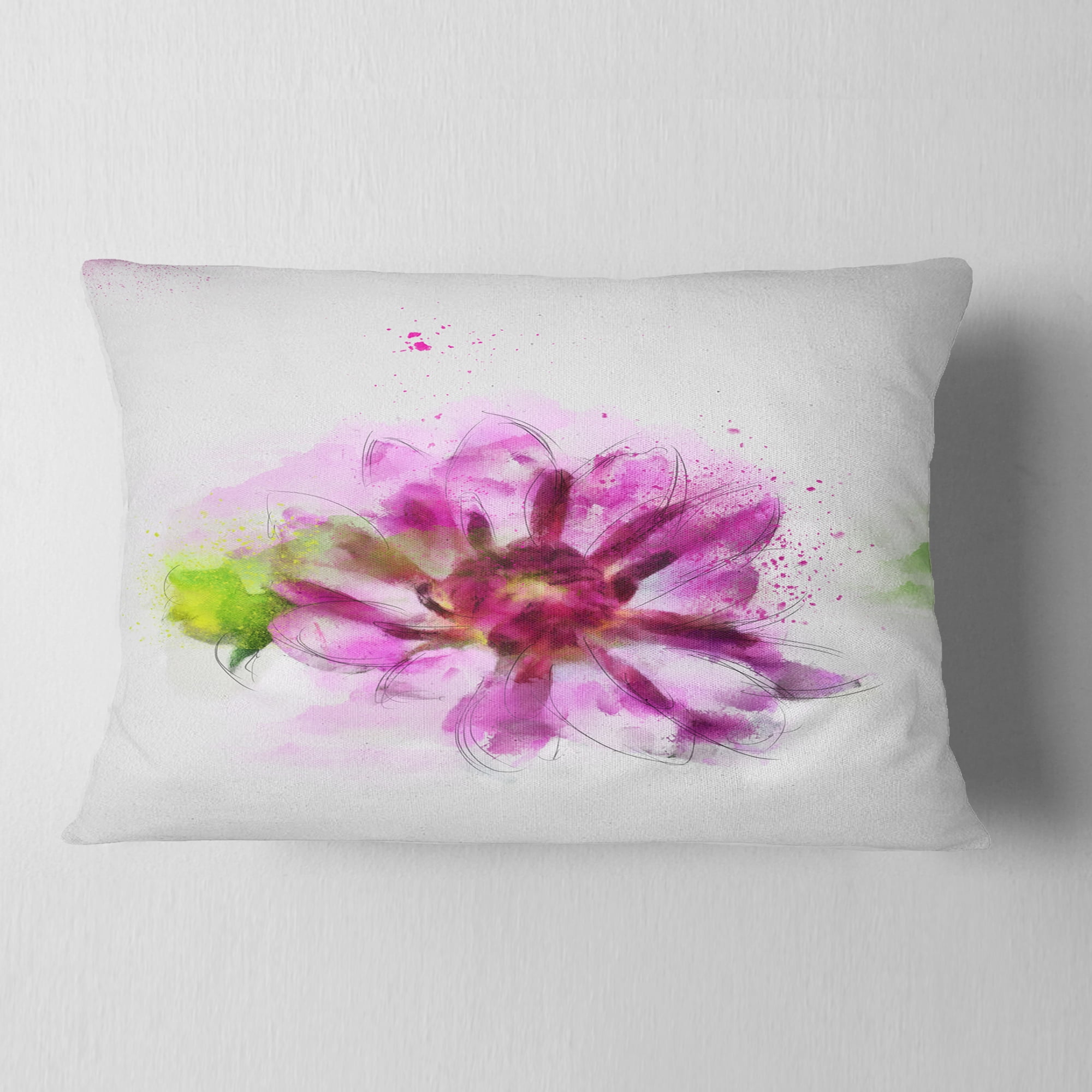 Designart Purple Flower with Green Leaves - Floral Throw Pillow - 12x20