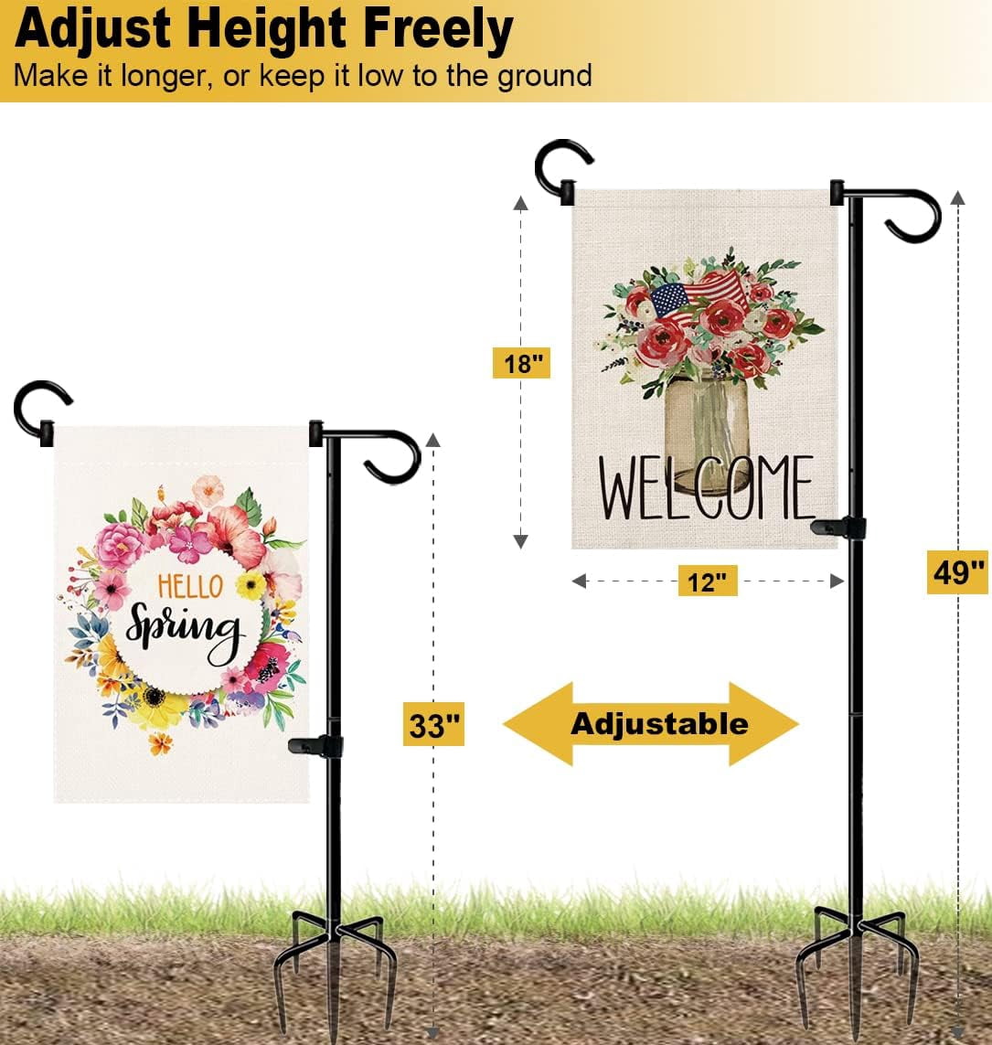 49 Inch Garden Yard Flag Stand Holder with 5 Forked Base for 12 X 18 Sign Decoration, 1 Pack