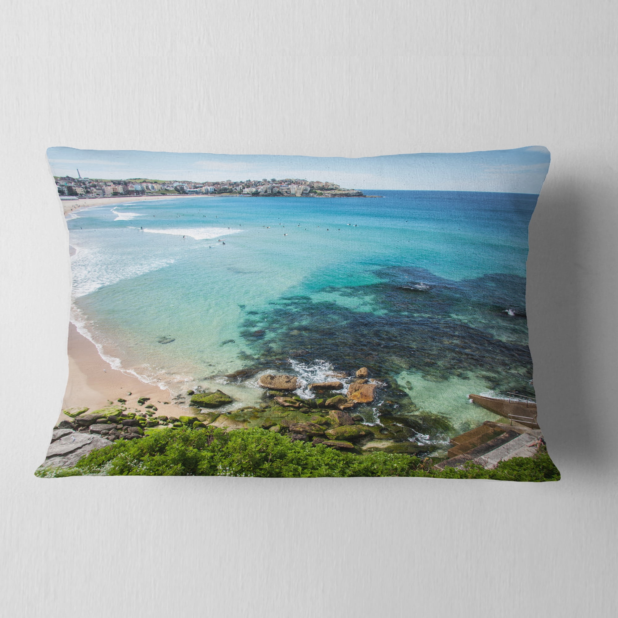 Designart 12" x 20" Blue Polyester Throw Pillow