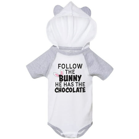 

Inktastic Follow The Bunny He Has The Chocolate with Bunny Ears Gift Baby Boy or Baby Girl Bodysuit
