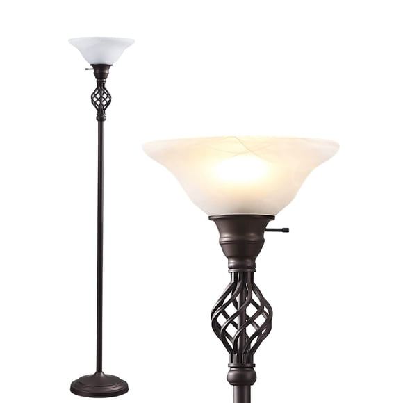 Lámpara de pie GyroVu Torchiere con pantalla de vidrio LED, rojo marrón