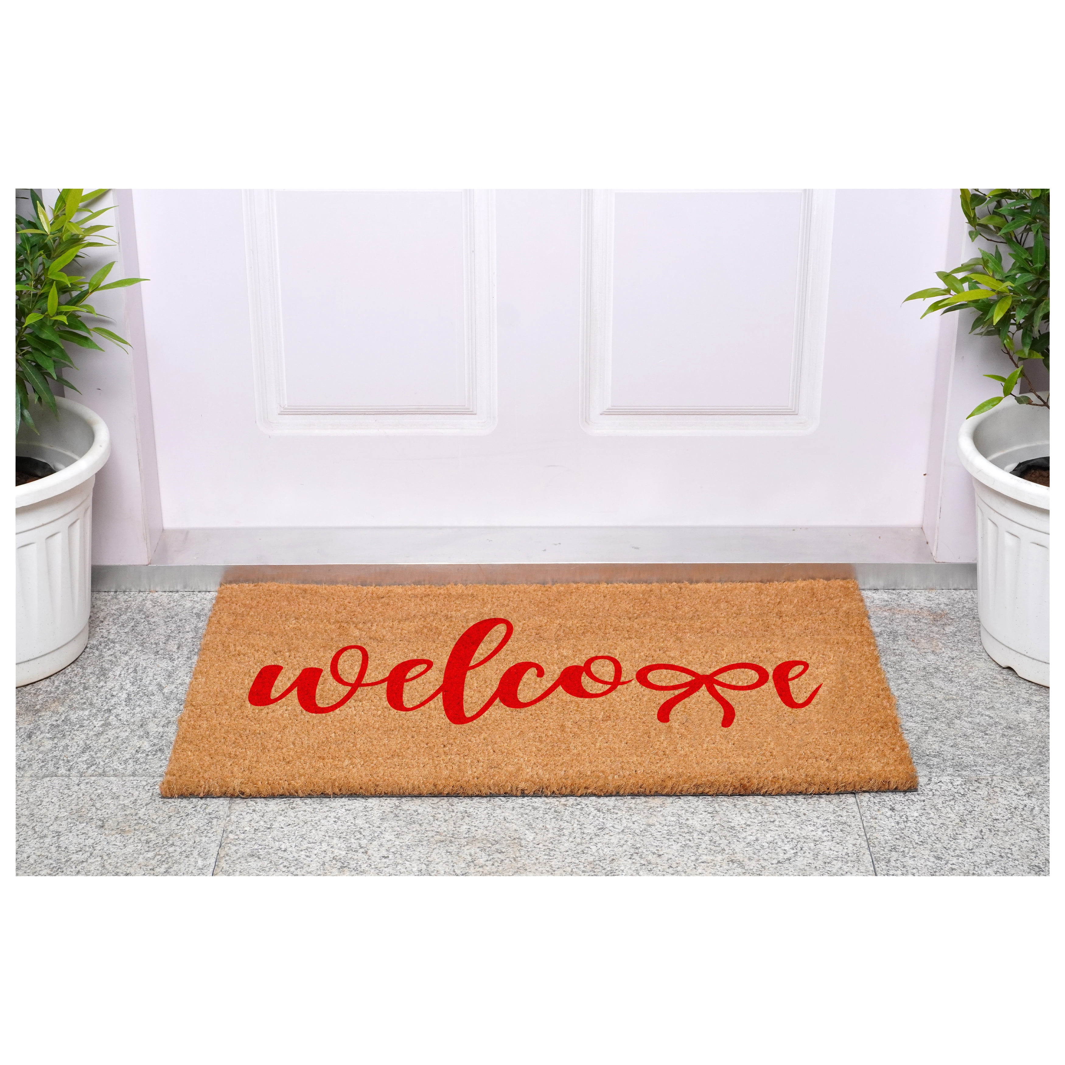 Red Welcome Bow Doormat, 24" x 36"