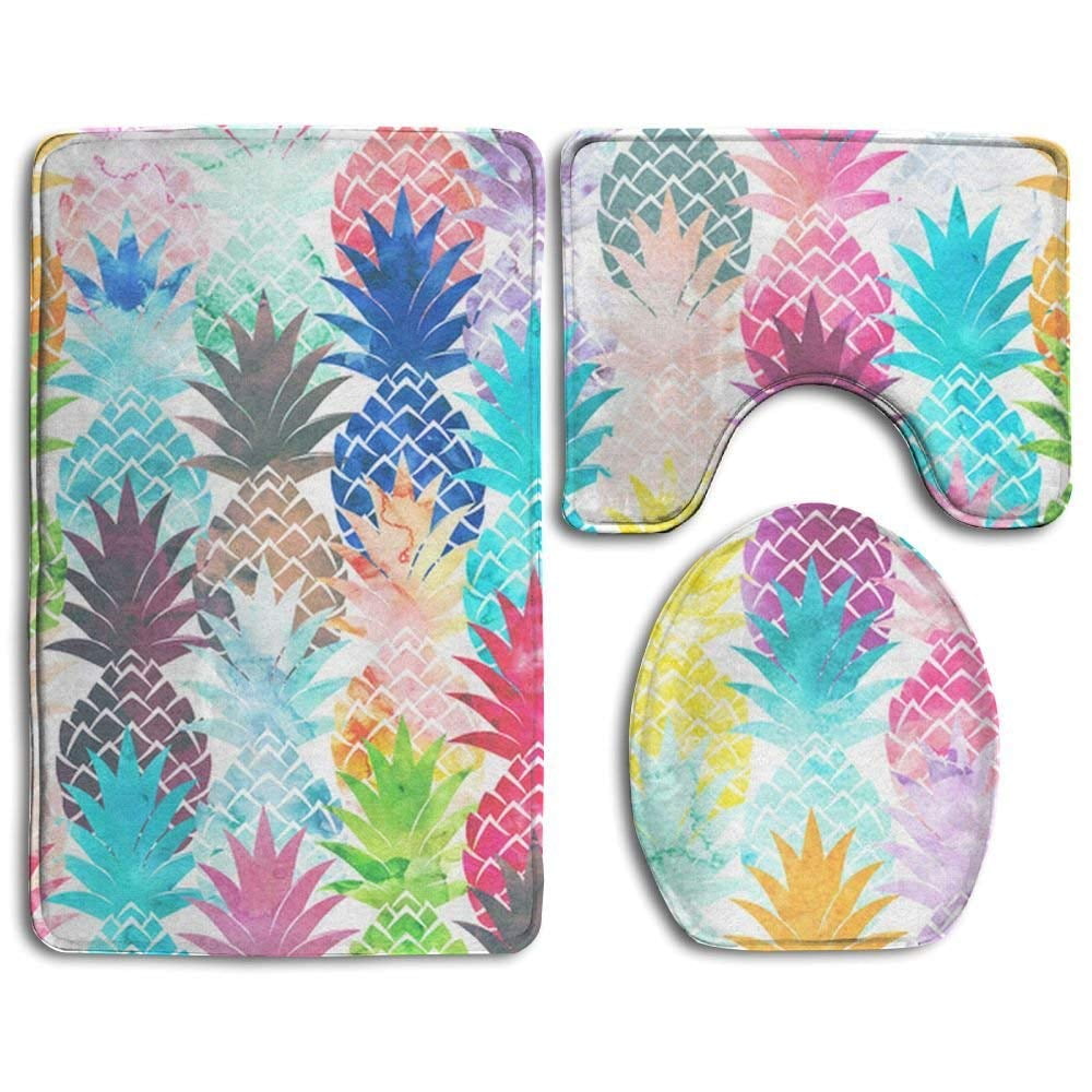 CHAPLLE New Hawaiian Tropical Pineapple 3 Piece Bathroom Rugs Set Bath Rug Contour Mat and