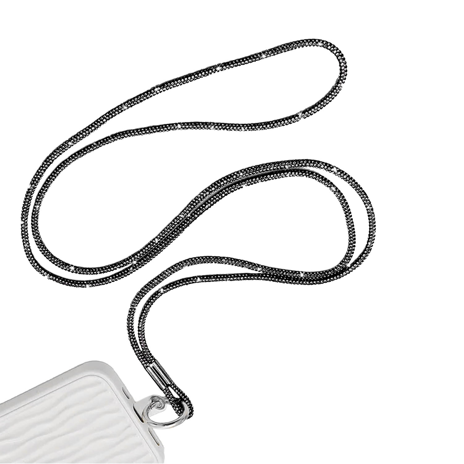 Elegant Crystal Neck Strap Keychain Accessory - Black