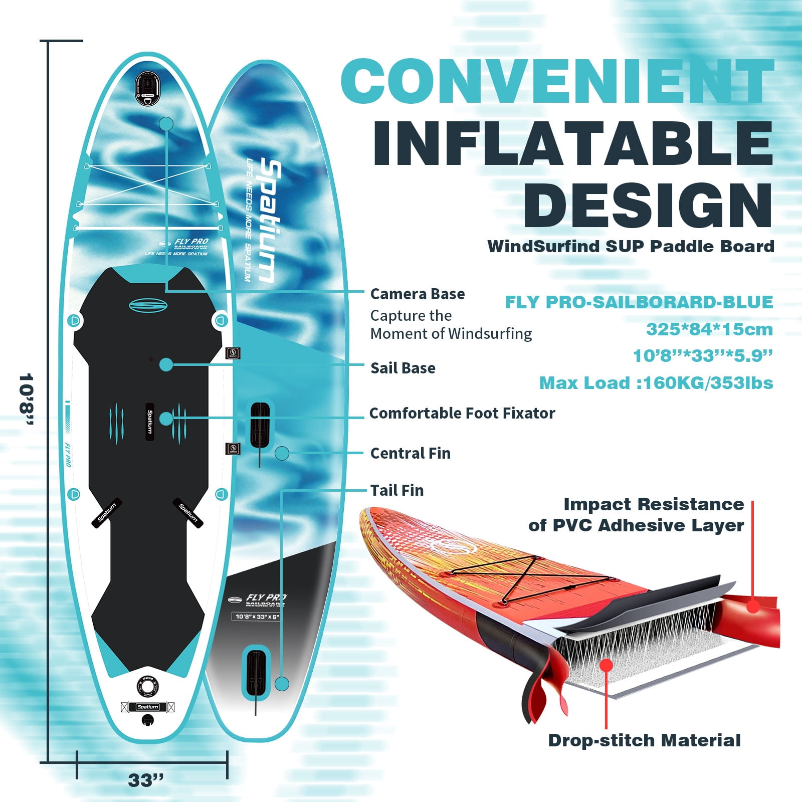 Spatium Windsurf Sail Professional Inflatable Sup Paddle Board Windsurf Board with sail