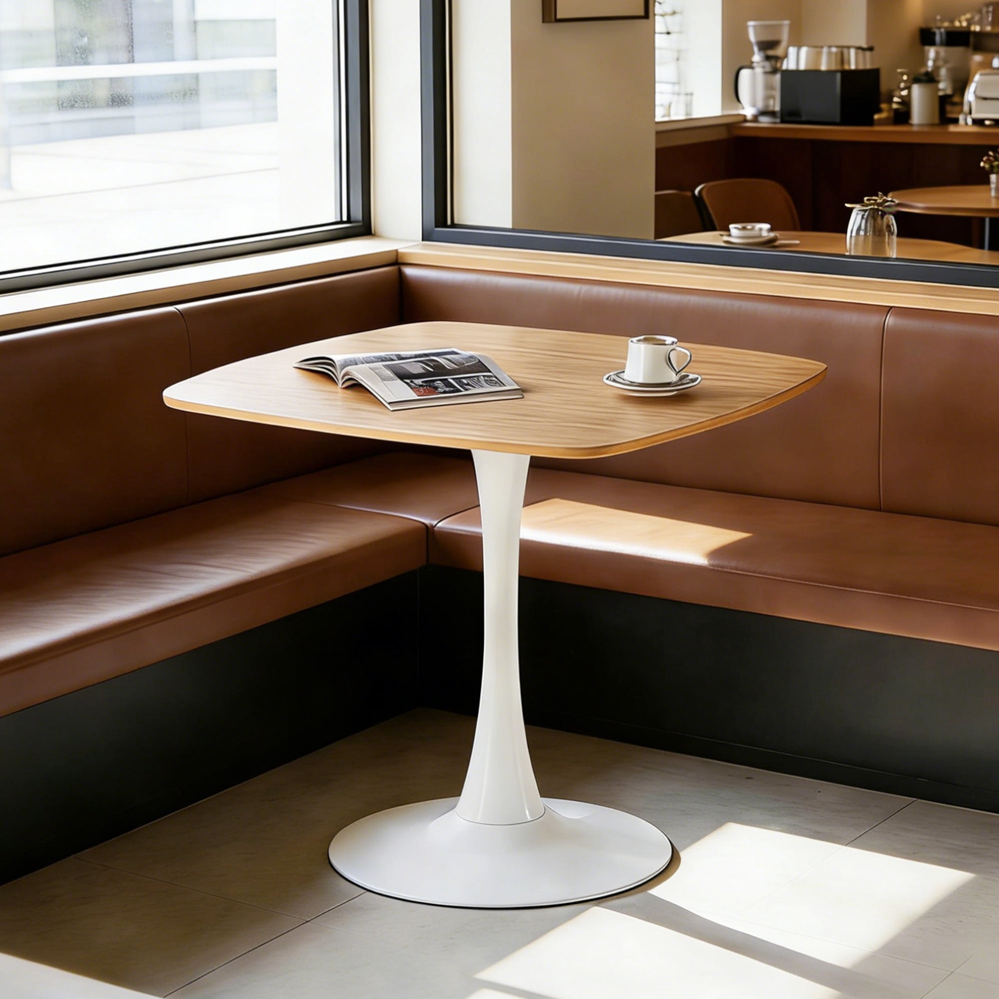 Miniyam 31.5" Modern Square Dining Table with MDF Top and Metal Base, Space-Saving Design for Small Spaces, Oak