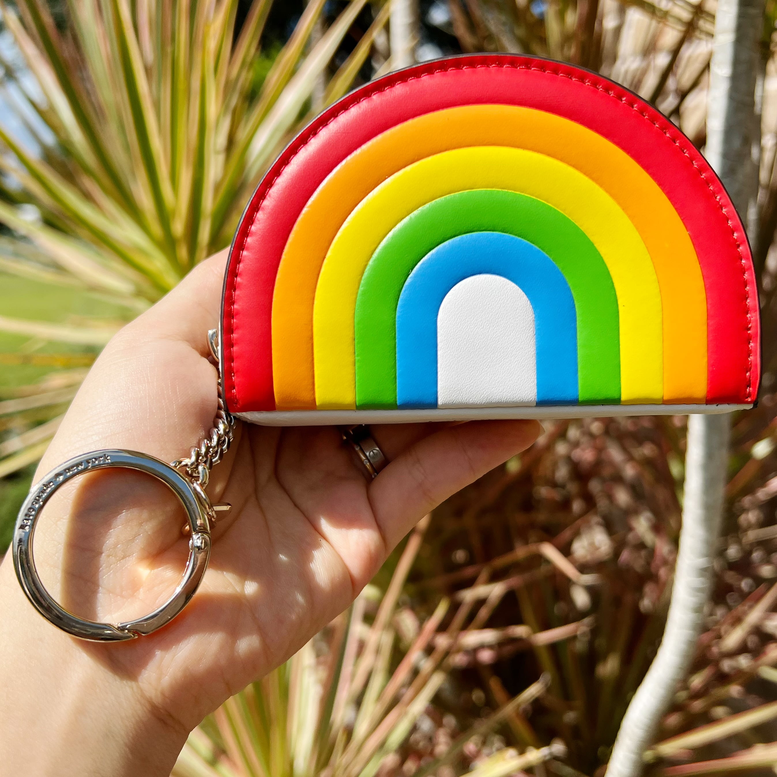 Kate Spade Rainbow Wallet Coin Case Purse Keychain Key Fob Bag Charm  Leather 