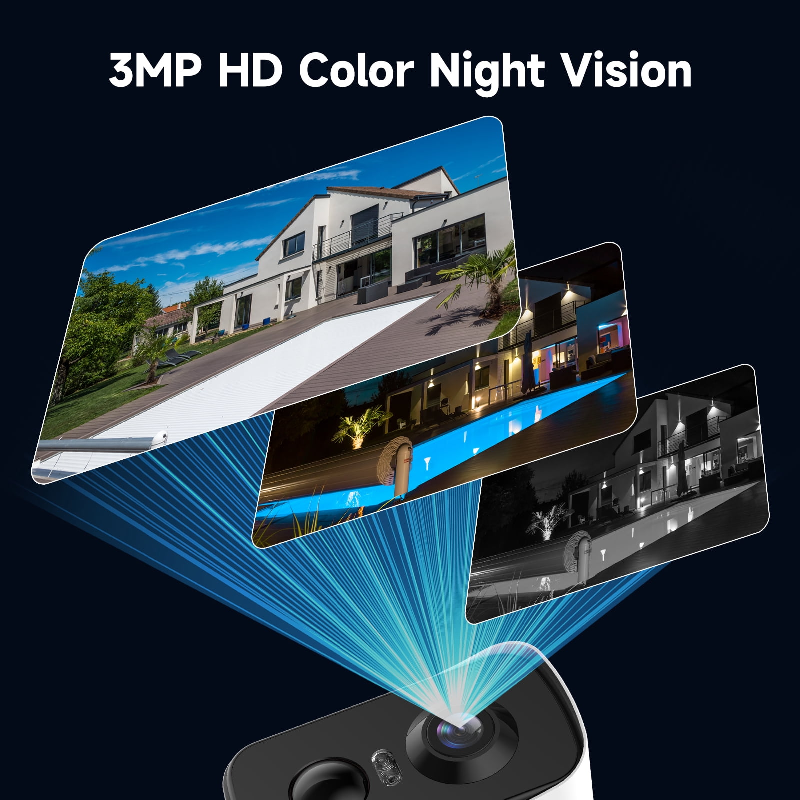 Laxihub Cam Pan 340° Wireless Outdoor Solar Security Cameras , 2K 3MP 2-Way Talk Outdoor WiFi Surveillance IP65 Waterproof,Color Night Vision