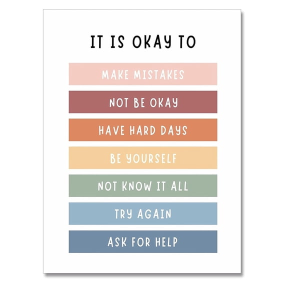 Boho Growth Mindset Posters - Mental Health Affirmations Wall Art in Bohemian Style for Classroom, Office & Kids Room
