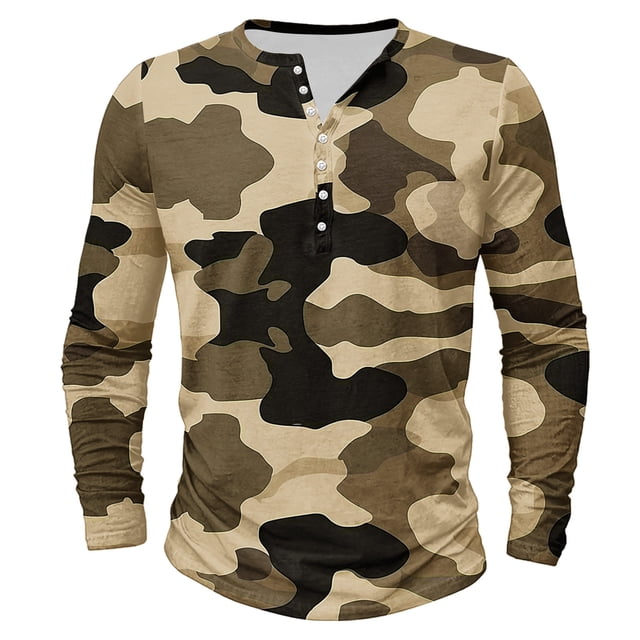 Birdeem Chemises pour Hommes à Manches Longues Boutonnées Chemises pour Hommes à Imprimé Camouflage à Boutons Décontractées à Manches Longues Blouses à Col Rond Chemises pour Hommes à Manches Longues Décontractées