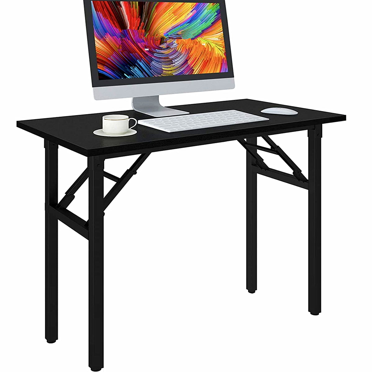Multifunctional Study Writing Computer Desk Workstation for Home Office Use with Shelf 32 Inches Modern Laptop Table Cup & Headphone Holder Black 3 Steps Assembly Folding Desk for Small Spaces