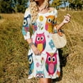 thumbnail image 3 of Cute Owl Pattern-4 Flare Dress Square Neck Dress Elegant Female Fashion Printed Dress, 3 of 9
