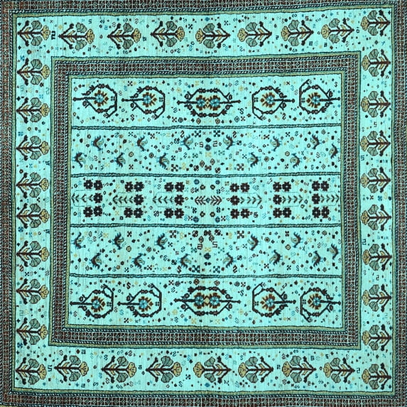 Ahgly Company Indoor Square Abstract Light Blue Contemporary Area Rugs, 3' Square