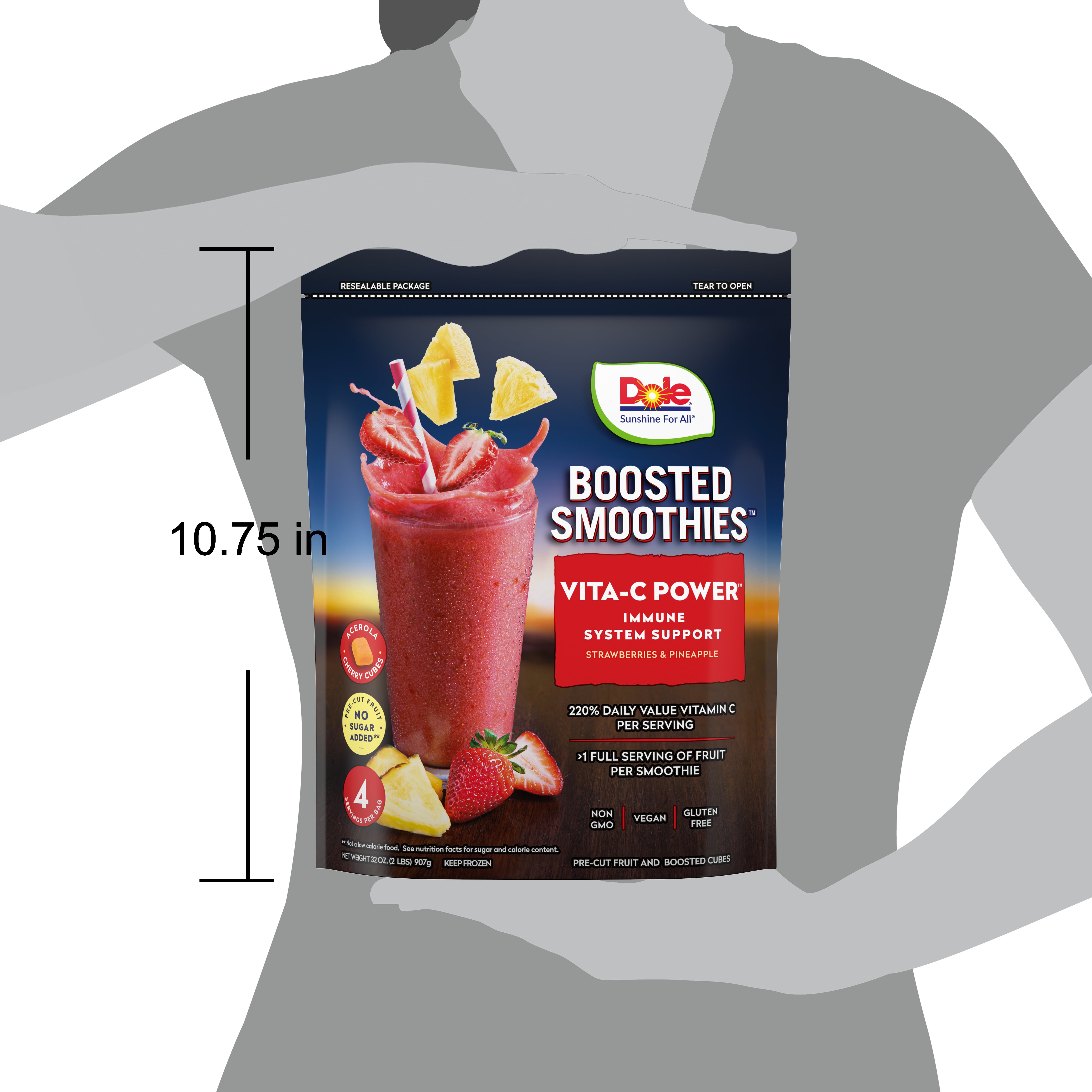 Dole Boosted Blends Frozen Strawberry and Pineapple Vita-C Smoothie Blend, 32 oz