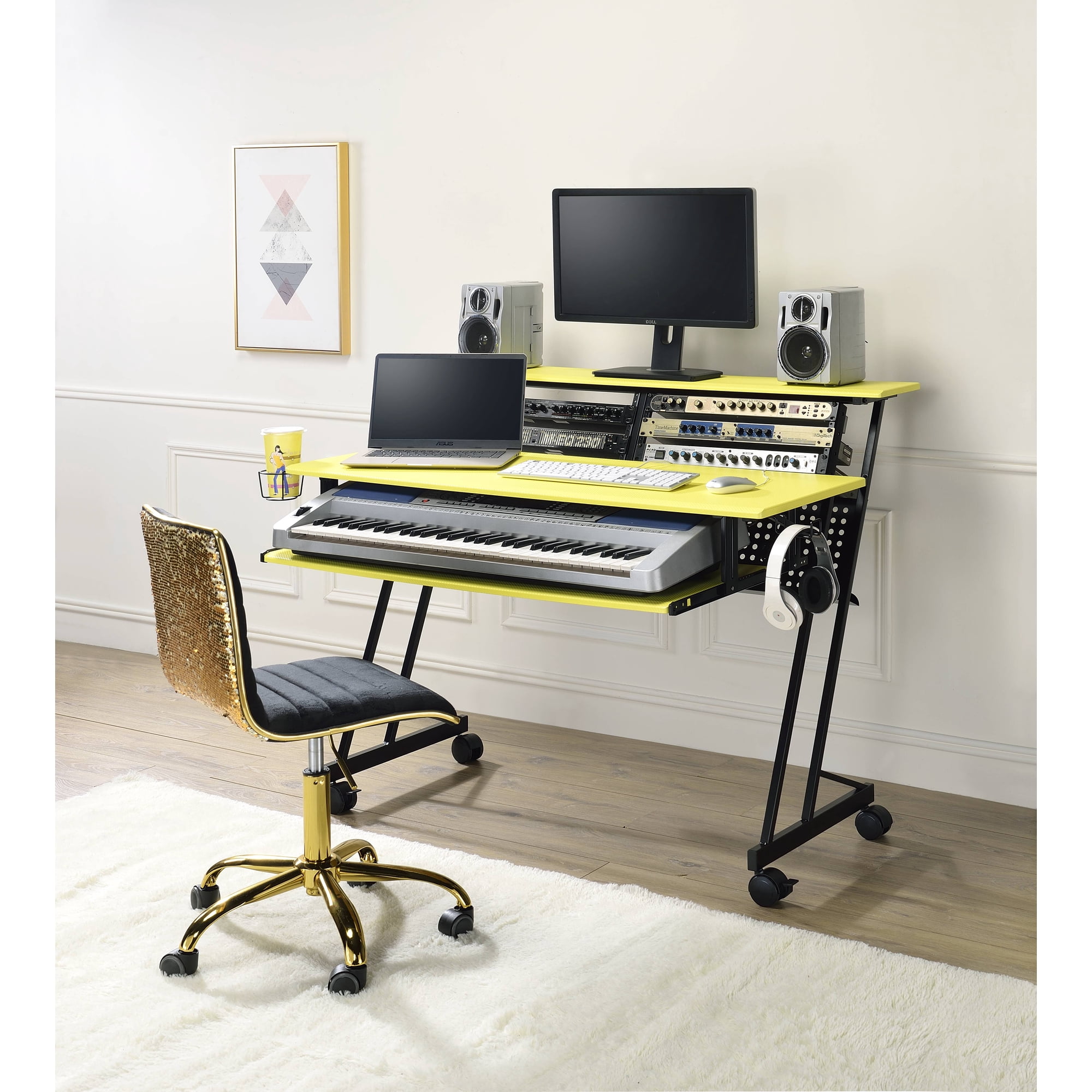 ACME Suitor Wooden Top Music Recording Studio Desk in Yellow and Black
