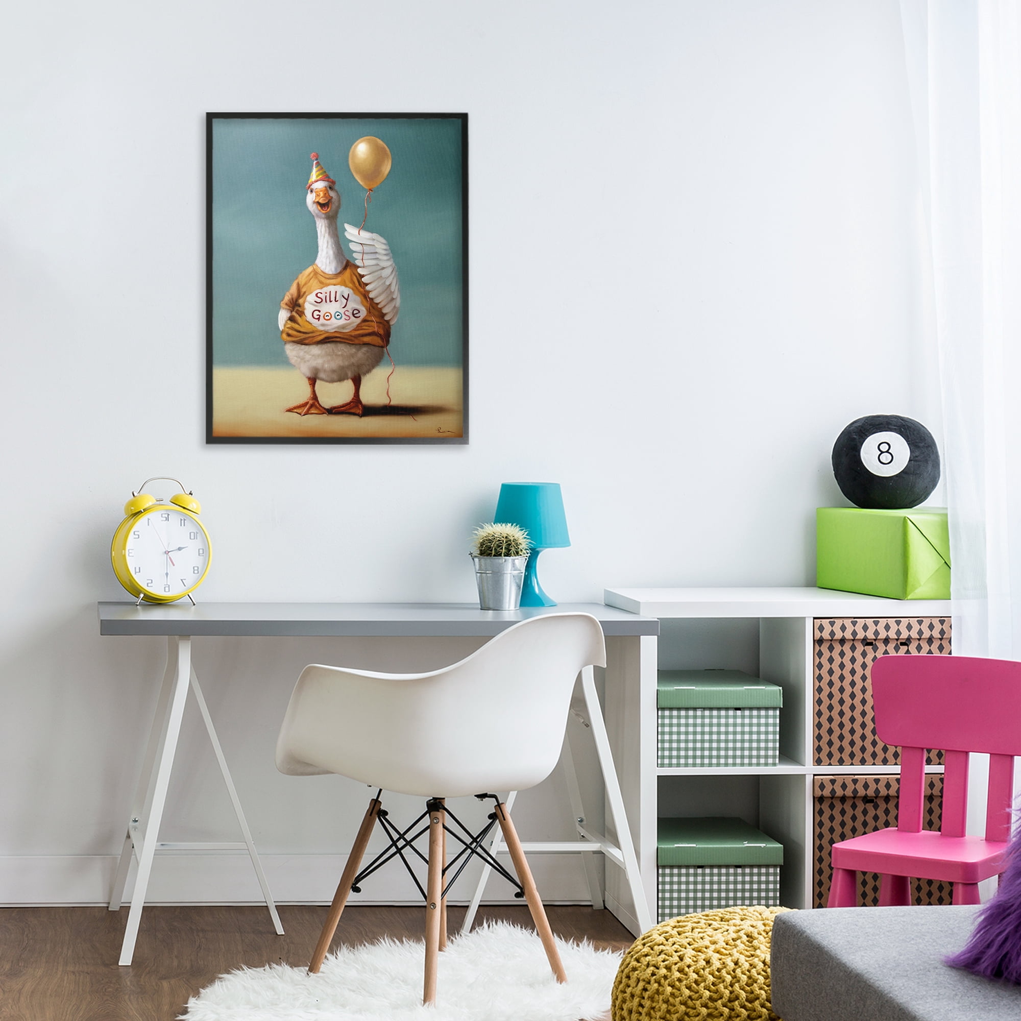 Stupell Industries Silly Goose with Balloon Black Framed Giclee Art, design by Lucia Heffernan
