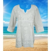 Womens Cotton Tunic, White Embroidery Soft Tunic Dress, Chikankari, Handmade Blouse, Summer Tunic, Gift, Bohemian Clothing