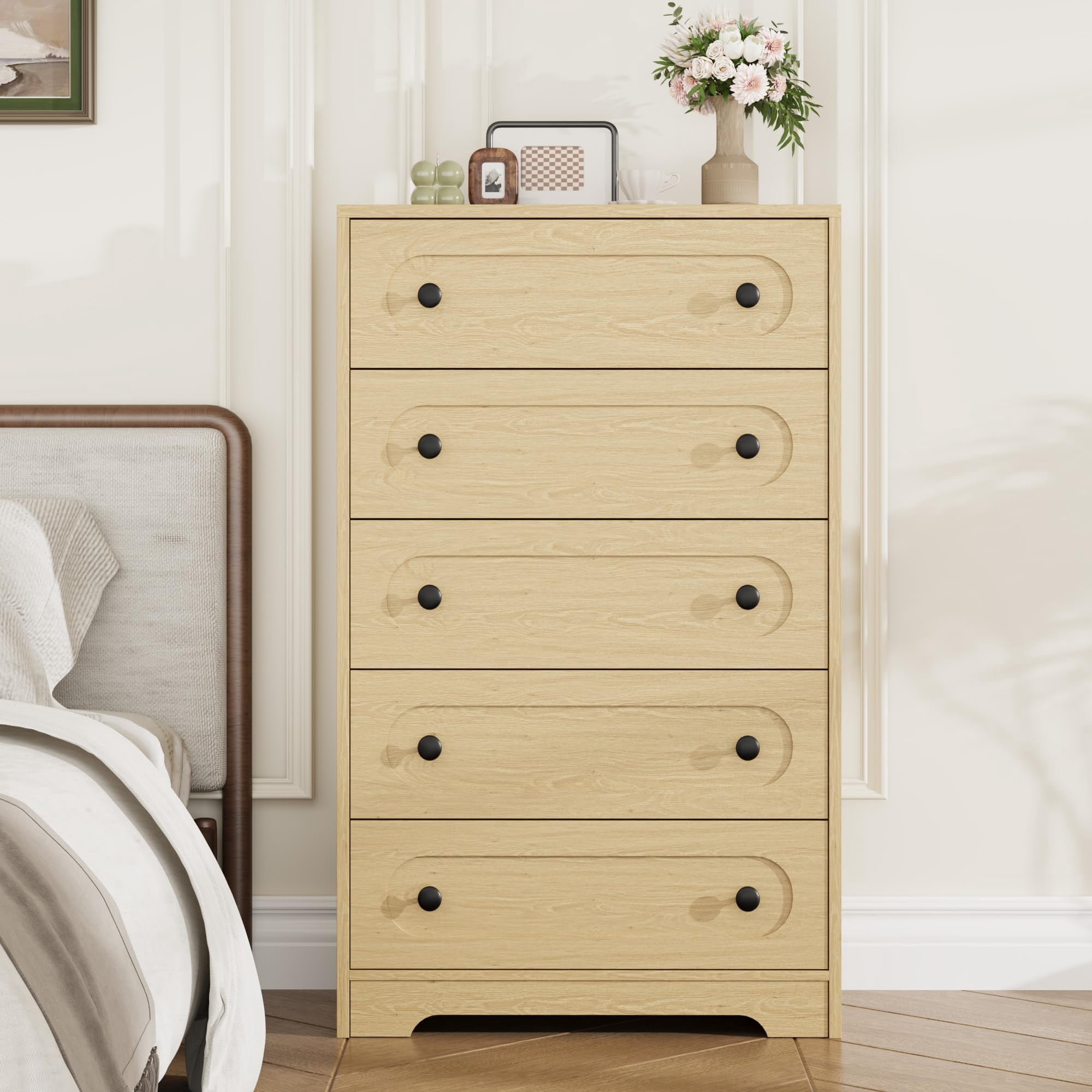 Anoncndin 5 Drawer Dresser for Bedroom,50" Tall Large Dresser with Deep Drawers & Metal Knobs,Wooden Mid Century Modern Chest of Drawers for Living Room,Entryway,Hallway,Tall Organizer Cabinet