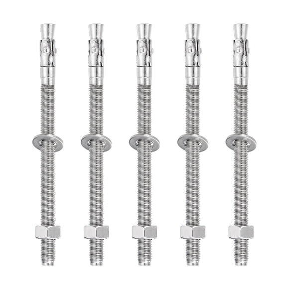 Uxcell 5 Pcs Wedge Anchors, 1/2" x 7" Stainless Steel Concrete Anchors Bolts, Heavy Duty Standard Fastener for Cement Wall Base Bracket (Include Washers Nuts, Silver Tone)