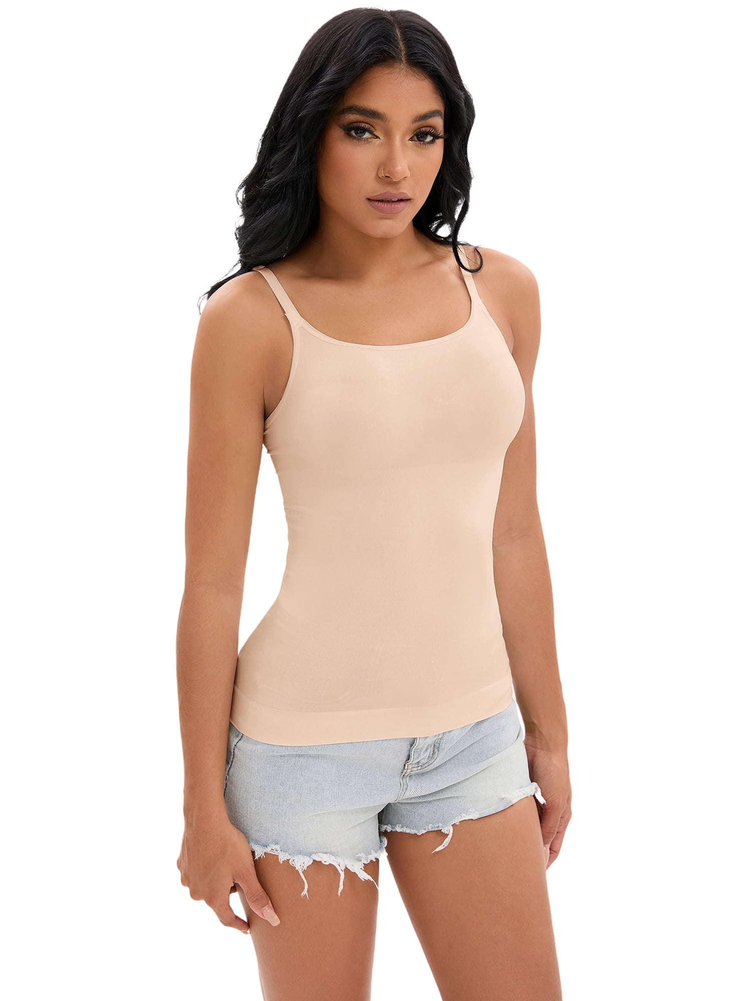 DARING DIVA Women's Adjustable Straps Tops No Trace Body Shaper Camisoles S Beige