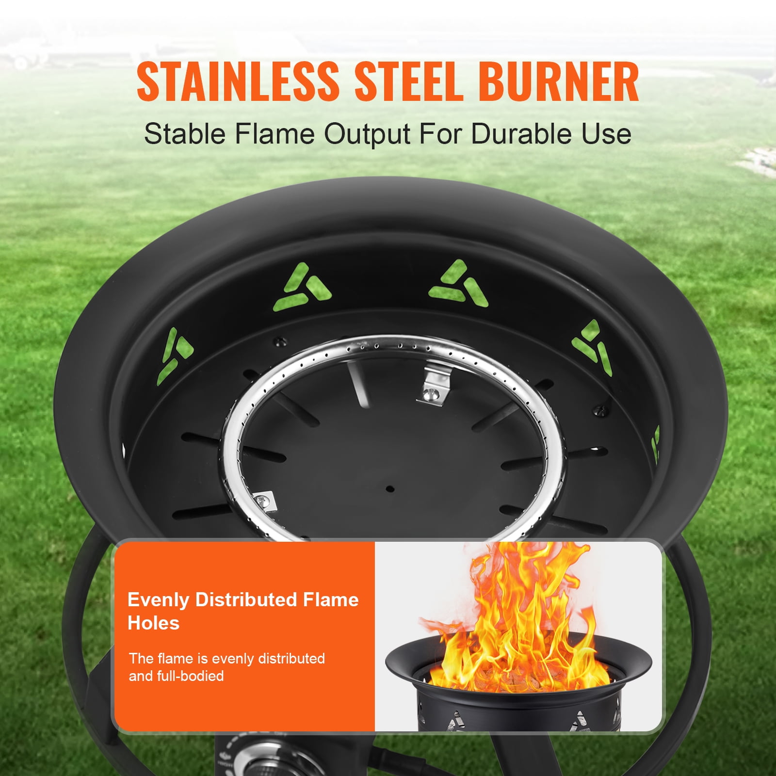 KFFKFF Gas Fire Pit, 24-Inch Round Outdoor Portable Propane Fire Pit with Protective Cover & Lava Stones, Modifiable Flame Intensity, Ideal for Warming, Illumination, Social Events,58,000 BTU,Black