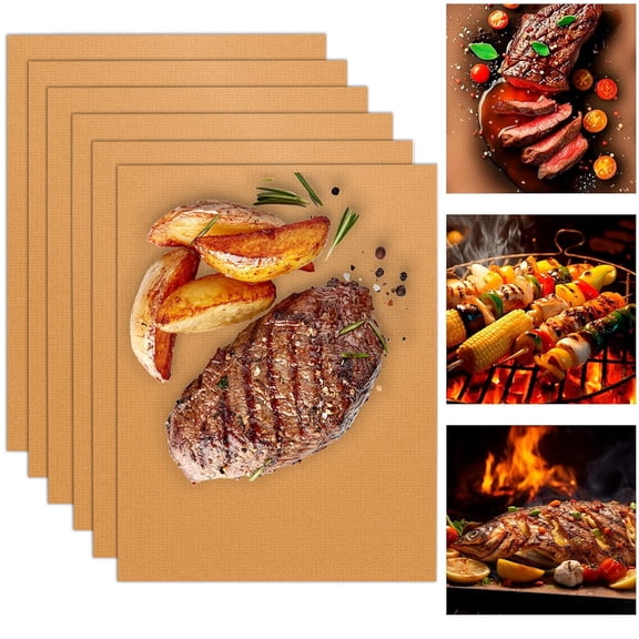 6-Pack Copper Grill Mats for Outdoor Grill – Non-Stick, Heavy Duty & Reusable, Easy Clean for Gas/Charcoal BBQ, 15.75 x 13 Inches